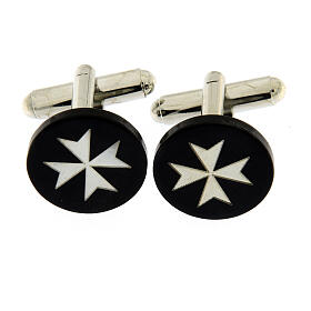 Cufflinks with Maltese cross, black mother-of-pearl
