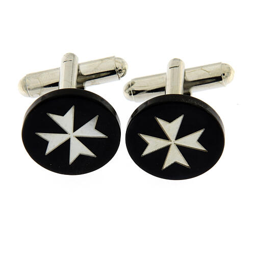 Cufflinks with Maltese cross, black mother-of-pearl 1