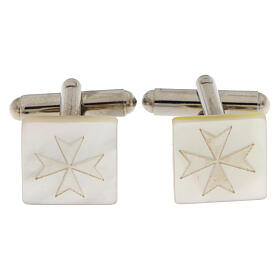 Square cufflinks with Maltese cross, white mother-of-pearl