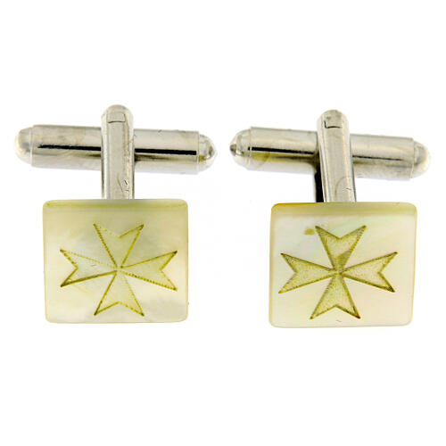 Square cufflinks with Maltese cross, white mother-of-pearl 1