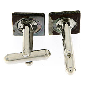 Square cufflinks with Maltese cross, grey mother-of-pearl