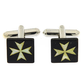 Square cufflinks with Maltese cross, black mother-of-pearl