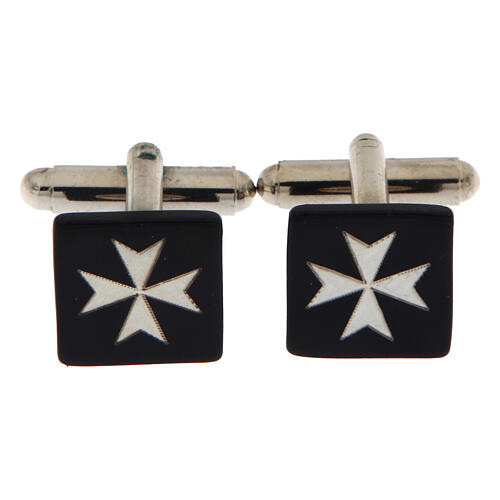 Gemelos cuadrados Cruz de Malta nácar negro 1