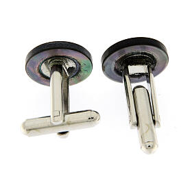 Round cufflinks with JHS, grey mother-of-pearl