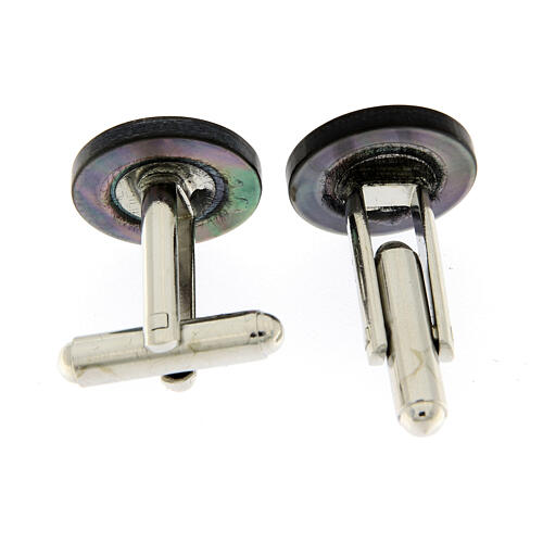 Round cufflinks with JHS, grey mother-of-pearl 2