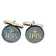 Round cufflinks with JHS, grey mother-of-pearl s1