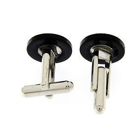 Round cufflinks with JHS, black mother-of-pearl