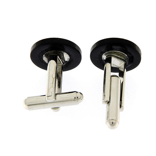 Round cufflinks with JHS, black mother-of-pearl 2