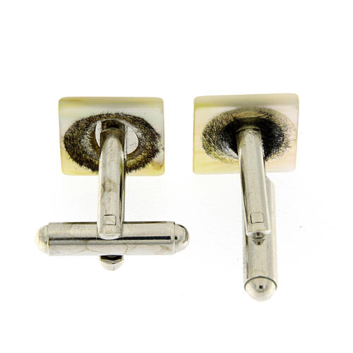 Cufflinks with JHS, square white mother-of-pearl button 2
