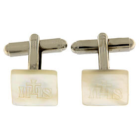 JHS square cufflinks white mother-of-pearl 
