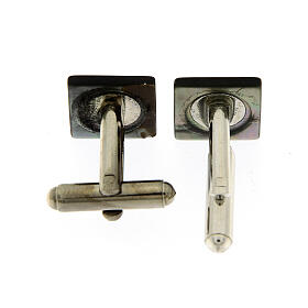 Cufflinks with JHS, square grey mother-of-pearl button