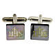 Cufflinks with JHS, square grey mother-of-pearl button s1