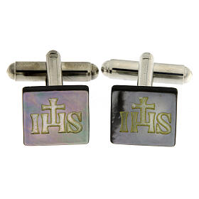 JHS square cufflinks gray mother-of-pearl