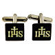 Cufflinks with JHS, square black mother-of-pearl button s1