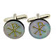 Cufflinks with Chi-Rho, round grey mother-of-pearl button s1