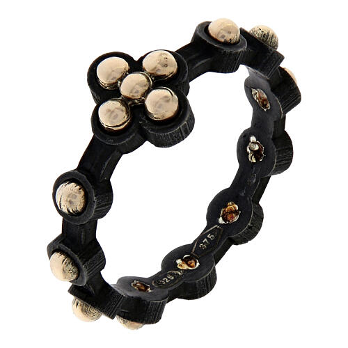 Rosenkranzring, glänzende Perlen, aus 925er Silber und 9kt Gold, HOLYART Collection 1