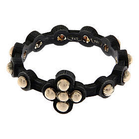 Finger rosary ring 9 kt shiny gold beads 925 silver HOLYART Collection