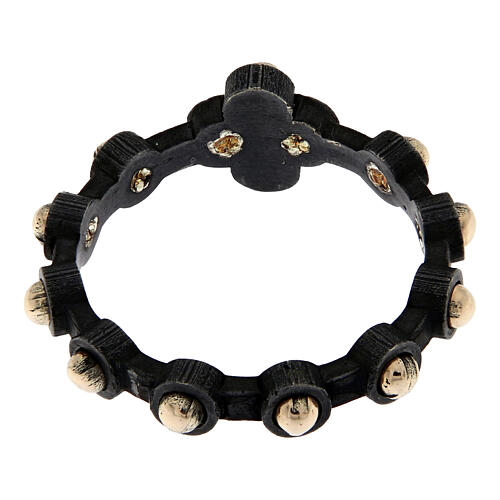Finger rosary ring 9 kt shiny gold beads 925 silver HOLYART Collection 3