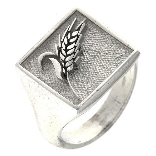 Adjustable signet ring with ear of wheat, 925 silver, for men, HOLYART Collection 1
