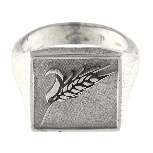 Adjustable signet ring with ear of wheat, 925 silver, for men, HOLYART Collection 2