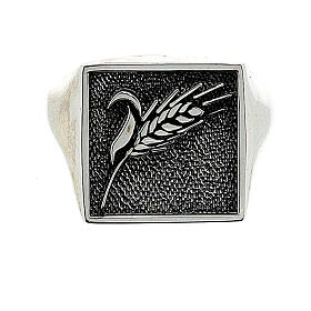 Adjustable signet ring with ear of wheat, burnished 925 silver, for men, HOLYART Collection