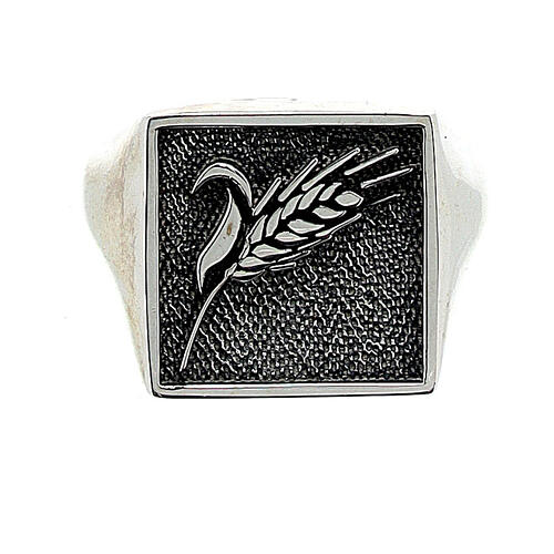 Adjustable signet ring with ear of wheat, burnished 925 silver, for men, HOLYART Collection 2