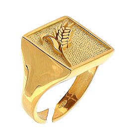 Adjustable signet ring for man with ear of wheat, gold-plated 925 silver, HOLYART Collection