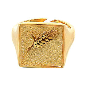 Adjustable signet ring for man with ear of wheat, gold-plated 925 silver, HOLYART Collection