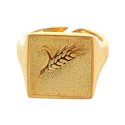Adjustable signet ring for man with ear of wheat, gold-plated 925 silver, HOLYART Collection 2