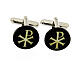 Cufflinks with Chi-Rho, round black mother-of-pearl button s1