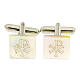 Cufflinks with Christogram, square white mother-of-pearl button s1