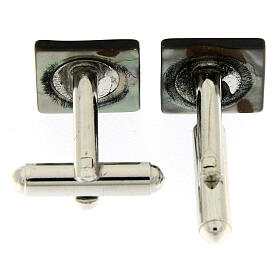 Cufflinks with Christogram, square grey mother-of-pearl button