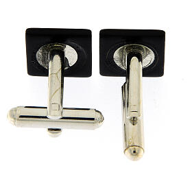 Cufflinks with Christogram, square black mother-of-pearl button