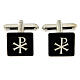 Cufflinks with Christogram, square black mother-of-pearl button s1