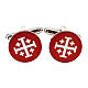 Red mother-of-pearl cufflinks with screen-printed Jerusalem cross s1