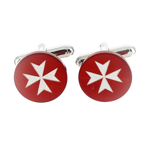 Cuff links with Maltese cross, red mother-of-pearl 1