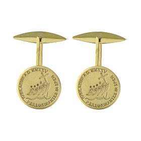Botões de punho Jubileu 2025 prata 925 logótipo dourado 15 mm