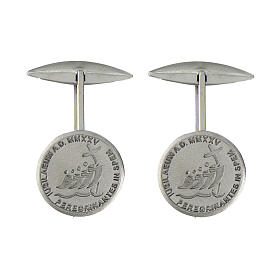 Cufflinks with 2025 Jubilee rhodium-plated logo, 925 silver, 0.6 in