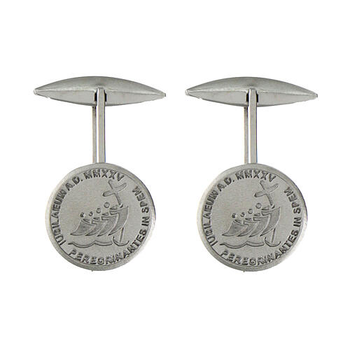 Cufflinks with 2025 Jubilee rhodium-plated logo, 925 silver, 0.6 in 1