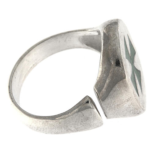 Größenverstellbarer Ring, Malteserkreuz, grün, aus 925er Silber, HOLYART Collection 5