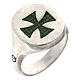 Adjustable unisex signet ring with green Maltese cross, 925 silver, HOLYART Collection s1