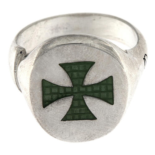 Unisex ring with green Maltese cross adjustable 925 silver HOLYART Collection 4