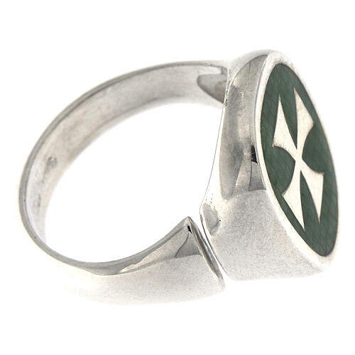 Größenverstellbarer Ring, Malteserkreuz, grün, aus 925er Silber, HOLYART Collection, unisex 5