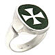 Adjustable unisex signet ring with Maltese cross on green enamel, 925 silver, HOLYART Collection s1