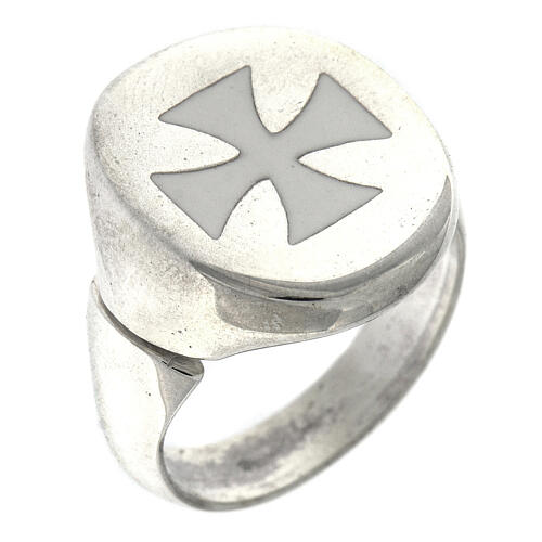 Größenverstellbarer Ring, Malteserkreuz, weiß, aus 925er Silber, HOLYART Collection 1