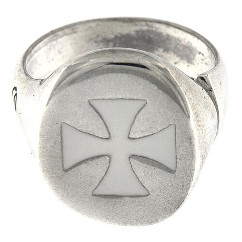 Größenverstellbarer Ring, Malteserkreuz, weiß, aus 925er Silber, HOLYART Collection 4