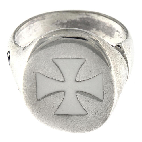 Adjustable unisex signet ring with white Maltese cross, 925 silver, HOLYART Collection 4