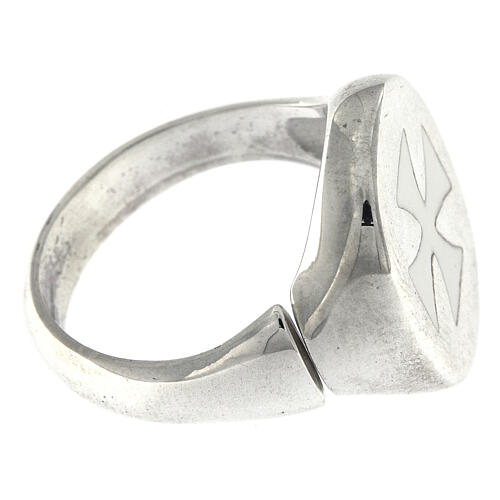 Adjustable unisex signet ring with white Maltese cross, 925 silver, HOLYART Collection 5