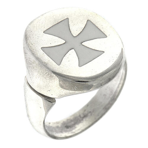 White unisex Maltese cross ring adjustable in 925 silver HOLYART Collection 1