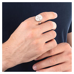 HOLYART Collection unisex verstellbarer Ring aus Silber mit weißem Malteserkreuz 